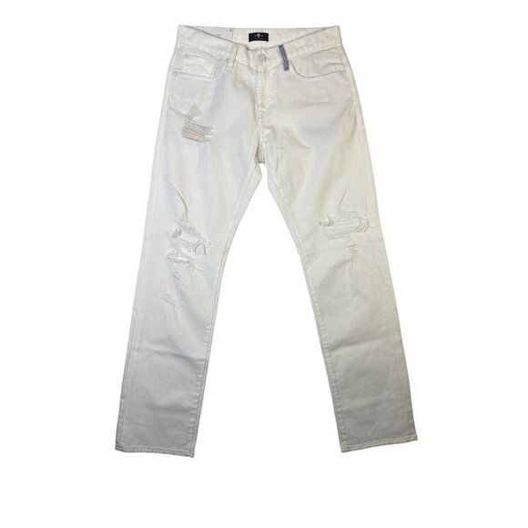7 For All Mankind  Womens Low Straight Denim Distressed Jeans White Blue Size 28 - Picture 1 of 7